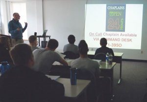 Chaplain Joe Cull kicks off a presentation at the NOPD Academy.